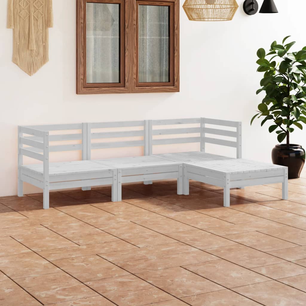 4-tlg. Garten-Lounge-Set Massivholz Kiefer Weiss